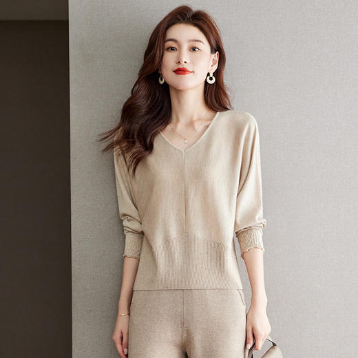 CC-J243    v领针织打底衫女秋冬2023新款设计感小众修身毛衣濮院档口 商品图6
