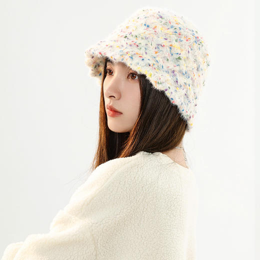 冬季【七彩碎点点拉毛盆帽】显脸小针织渔夫帽  保暖护耳仿兔毛线帽  防寒毛茸茸潮 商品图3