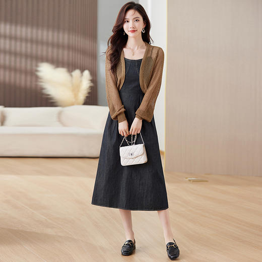 时尚优雅，开衫吊带连衣裙两件套HR-MEIQIN9112 商品图8