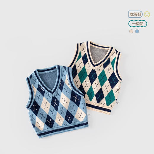 童心未泯，英伦风范！格子婴儿马甲背心纯棉A类婴儿马甲秋季外穿英伦风男童马甲针织衫lmzbsh 商品图1