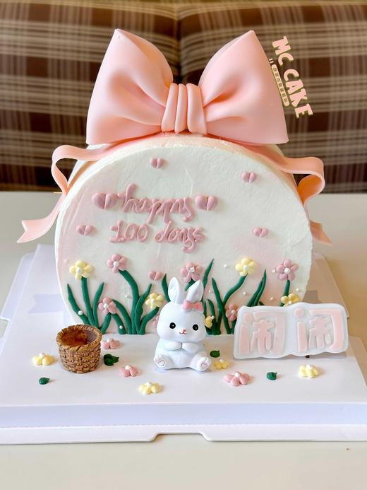 小兔子周岁蝴蝶结蛋糕 商品图0