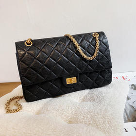 Chanel 油蜡牛皮 2.55 黑金 中号 单肩包