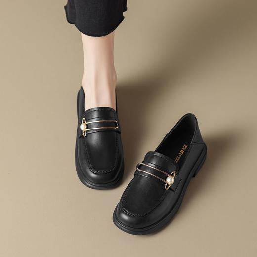 ZHR乐福鞋2023秋新英伦风小皮鞋豆豆鞋厚底女鞋一脚蹬平底单鞋女 商品图1