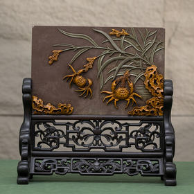 清 紫檀边座镶祁阳石屏芯二甲传胪插屏