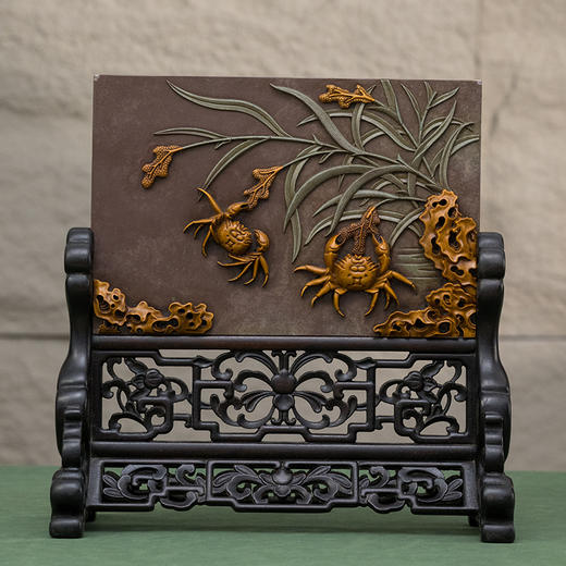 清 紫檀边座镶祁阳石屏芯二甲传胪插屏 商品图0