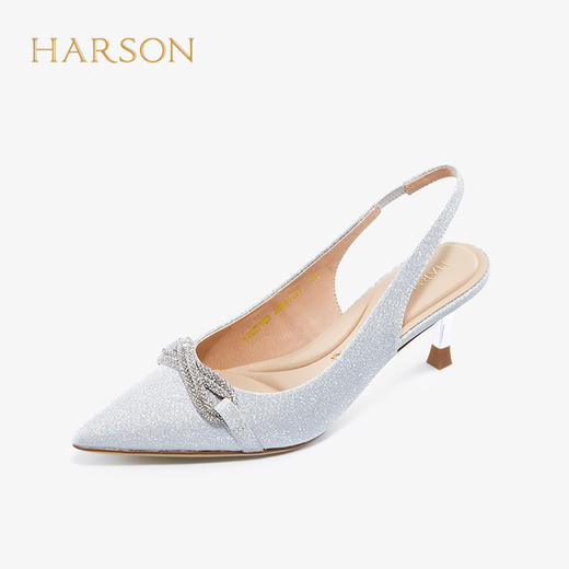 【自营】哈森 夏季新款不累脚羊皮托底水钻细高跟包头后空凉鞋 HM227108 商品图2