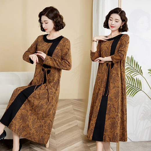 时尚洋气，秋季女装新款民族风复古长款套头圆领大版大码连衣裙HR-YYG82825 商品图4