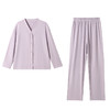 「四色可选！两件套」睡衣女秋冬季加厚外穿休闲家居服 纯色简约开衫长袖橡筋直筒长裤女下装 商品缩略图4