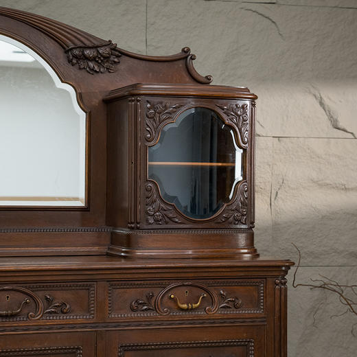 二十世纪 樱桃木嵌瘿木花卉纹玻璃边橱 商品图3