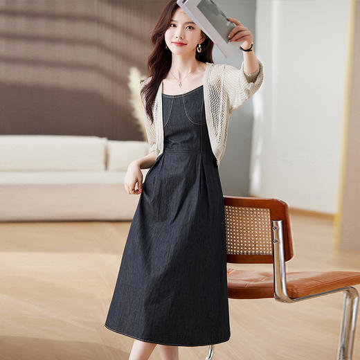 时尚优雅，开衫吊带连衣裙两件套HR-MEIQIN9112 商品图5