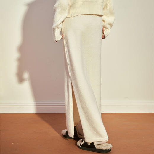 西遇针织半身裙女2023年冬季新款高腰修身显瘦中长款一步包臀裙D2238543 商品图4