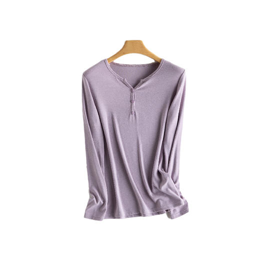 「6色可选！软糯手感」半开领针织打底衫 修身内搭长袖T恤洋气外穿上衣潮v领小衫体恤 商品图4