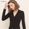 「两色可选！薄绒气质V领款」CANVAUS女装秋冬新款V领长袖 棉质薄绒纯色修身简约欧美风打底衫潮上衣 商品缩略图3