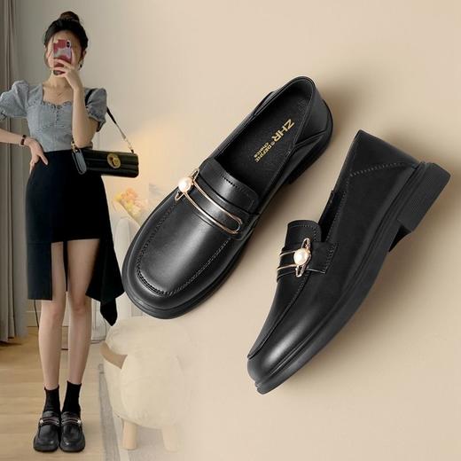 ZHR乐福鞋2023秋新英伦风小皮鞋豆豆鞋厚底女鞋一脚蹬平底单鞋女 商品图0