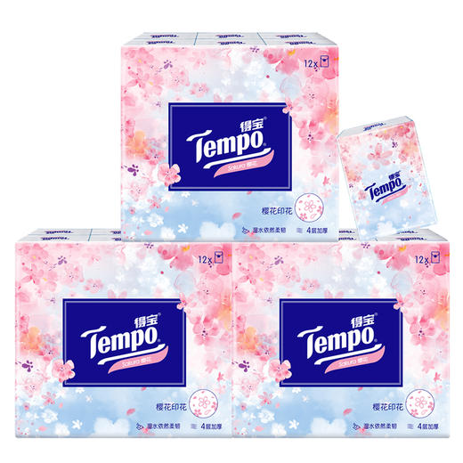 『得宝Tempo』迷你印花纸手帕4层7片36包(樱花味) 商品图1