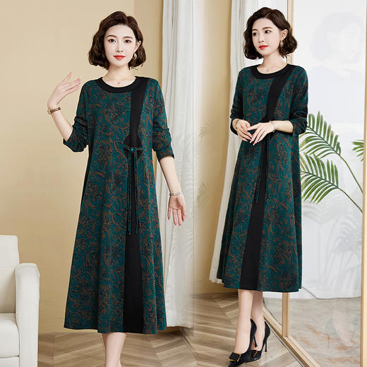 时尚洋气，秋季女装新款民族风复古长款套头圆领大版大码连衣裙HR-YYG82825 商品图5