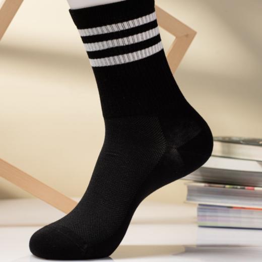 男袜丨条纹运动中筒无骨精梳棉袜吸汗透气防臭【2311106】 商品图0