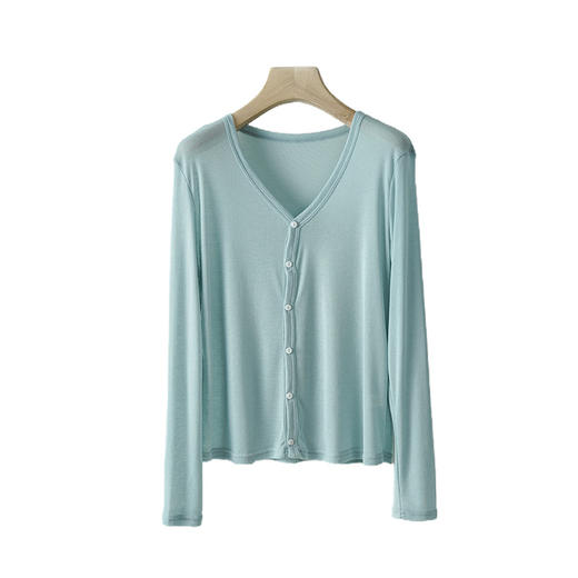 「五色可选」打底衫女韩版V领衣针织衫 纯色夏空调衫外穿长袖天丝开衫修身上衣 商品图4