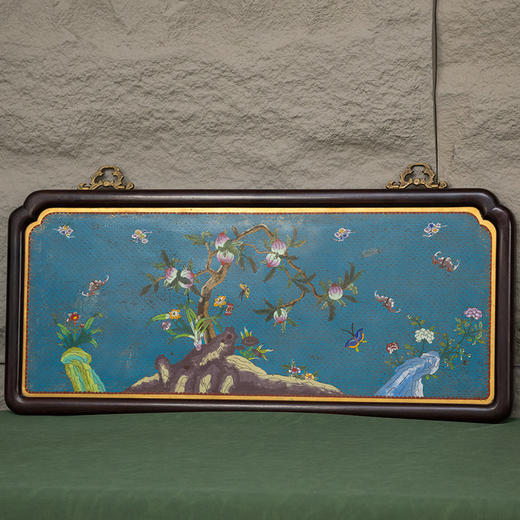 清 红木镶铜胎掐丝珐琅福寿纹挂屏 商品图4