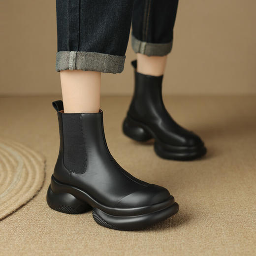 轻巧舒适，里外全皮厚底增高短靴MDY-M3009-19 商品图1