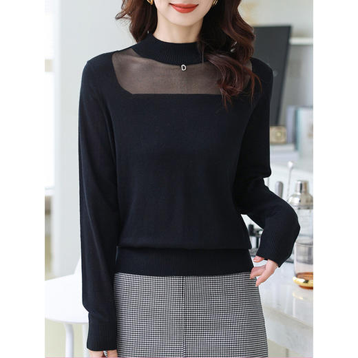 洋气半高领针织衫，今年流行漂亮上衣秋冬网纱打底衫CC-XQ-855 商品图5