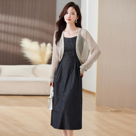 时尚优雅，开衫吊带连衣裙两件套HR-MEIQIN9112 商品图6