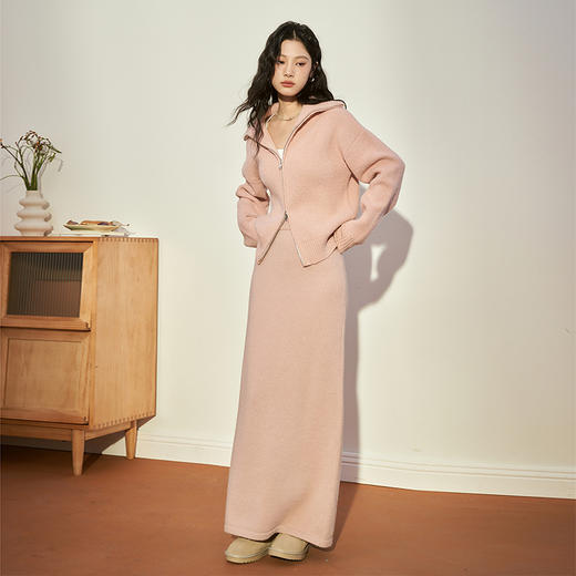 西遇针织半身裙女2023年冬季新款高腰修身显瘦中长款一步包臀裙D2238543 商品图1