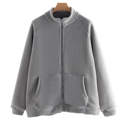 「四色可选！摇粒绒外套」秋冬穿搭摇粒绒外套女毛绒卫衣韩版ins潮加绒加厚开衫棒球服上衣 商品图4