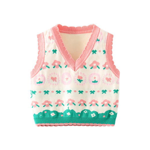 时尚花朵设计，纯棉材质，温暖舒适，2023新款儿童针织马甲，让你的宝宝在秋冬季节更加可爱与时尚lmzbsh#异业福利 商品图4