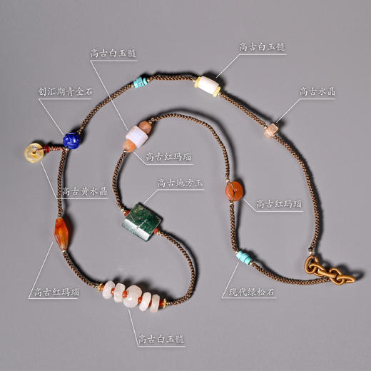 西亚高古雪花白玉髓多宝项链 商品图1