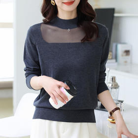 洋气半高领针织衫，今年流行漂亮上衣秋冬网纱打底衫CC-XQ-855