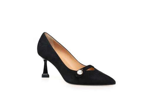 豪麟名鞋进口迪嘉女装羊反绒面革意式柔美皮鞋FW23252P黑色 商品图0