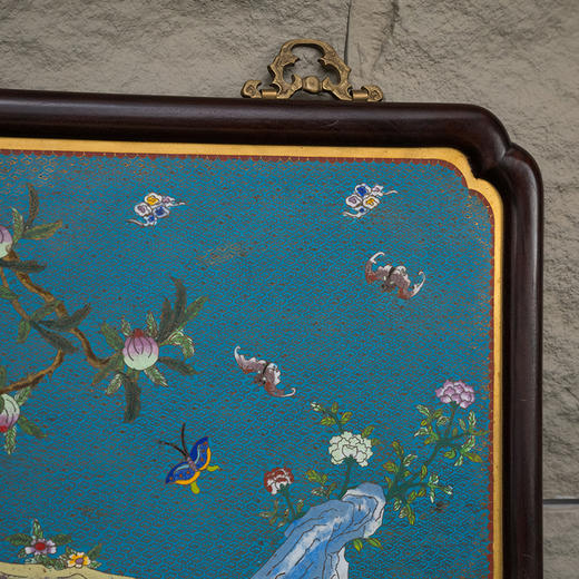 清 红木镶铜胎掐丝珐琅福寿纹挂屏 商品图3