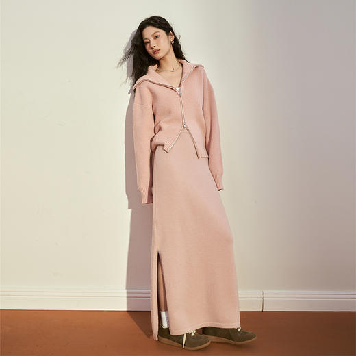 西遇针织半身裙女2023年冬季新款高腰修身显瘦中长款一步包臀裙D2238543 商品图3