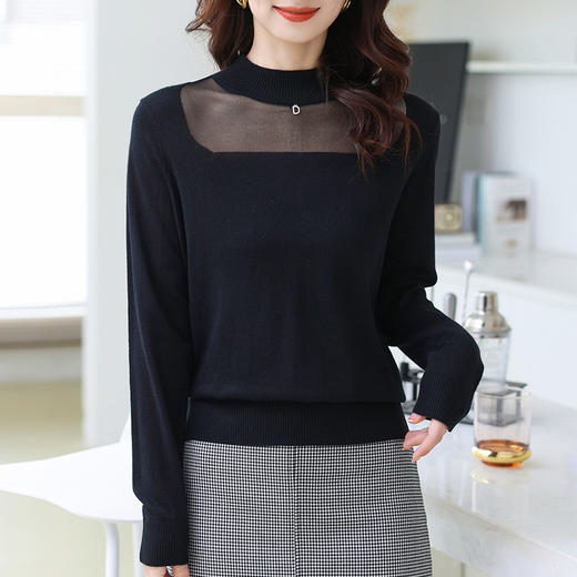 洋气半高领针织衫，今年流行漂亮上衣秋冬网纱打底衫CC-XQ-855 商品图1