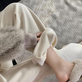 「四色可选！加厚款」秋冬加厚加绒阔腿裤 修身抽绳高腰直筒裤垂坠感长裤休闲裤下装