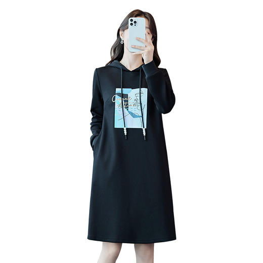 奢姿2023年冬装新款大码女装休闲印花裙子胖妹妹连帽卫衣连衣裙9934825930 商品图4