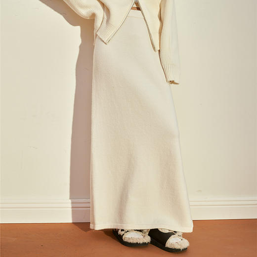 西遇针织半身裙女2023年冬季新款高腰修身显瘦中长款一步包臀裙D2238543 商品图2