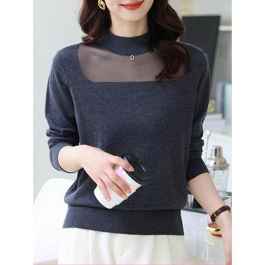 洋气半高领针织衫，今年流行漂亮上衣秋冬网纱打底衫CC-XQ-855 商品图6