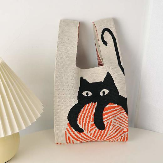 可爱猫咪针织手提包 商品图1