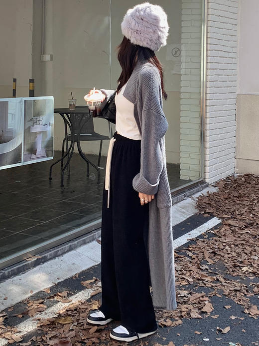 「四色可选！加厚款」秋冬加厚加绒阔腿裤 修身抽绳高腰直筒裤垂坠感长裤休闲裤下装 商品图2