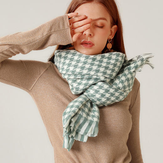 冬季新款【千鸟格仿羊绒围巾】加厚格子围巾  仿羊绒保暖流苏披肩  多色可选 商品图0