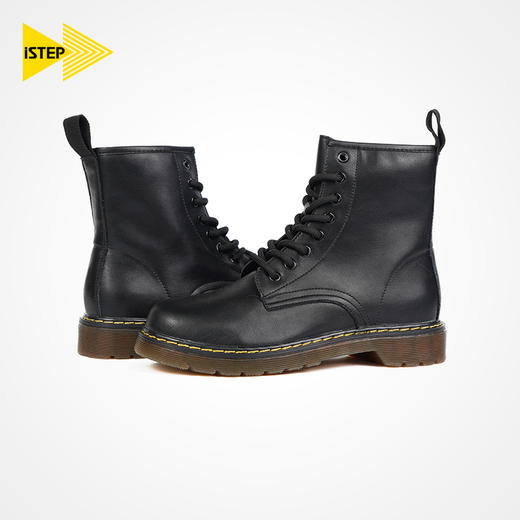 iSTEP秋冬厚底马丁靴复古英伦小皮靴8孔圆头系带增高机车工装靴 商品图2