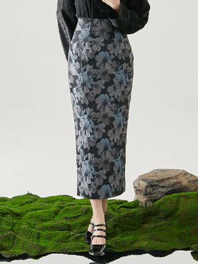 FUYAO扶摇 设计感小众国风提花半身裙女秋典雅气质包臀裙高腰显瘦