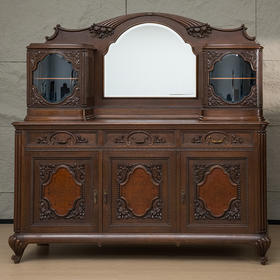 二十世纪 樱桃木嵌瘿木花卉纹玻璃边橱