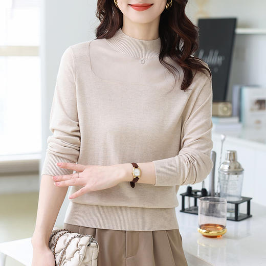 洋气半高领针织衫，今年流行漂亮上衣秋冬网纱打底衫CC-XQ-855 商品图3