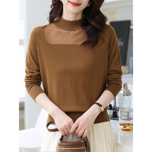 洋气半高领针织衫，今年流行漂亮上衣秋冬网纱打底衫CC-XQ-855 商品图7