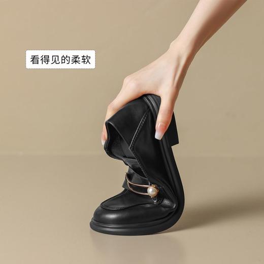 ZHR乐福鞋2023秋新英伦风小皮鞋豆豆鞋厚底女鞋一脚蹬平底单鞋女 商品图8