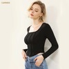 「两色可选」CANVAUS秋新款炸街美式辣妹心机方领露锁骨长袖打底衫女短款上衣 商品缩略图0