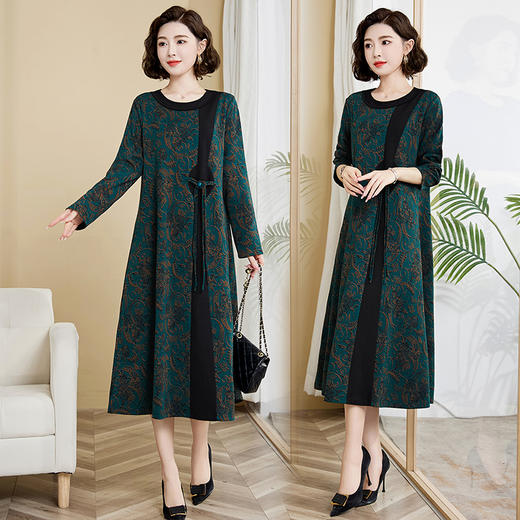 时尚洋气，秋季女装新款民族风复古长款套头圆领大版大码连衣裙HR-YYG82825 商品图2